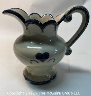 Hand Painted Blue and White Heart Pottery Pitcher