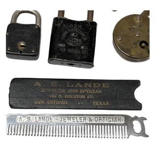 Vintage Padlocks, Barware and Promotional Advertising Comb