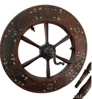 Wooden Carved Folk Art Decorated Thread Spinning Wheel Parts. 