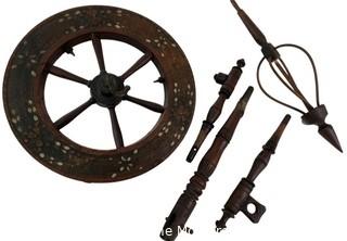 Wooden Carved Folk Art Decorated Thread Spinning Wheel Parts. 