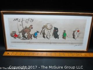 Framed French original colored print; titled and signed 