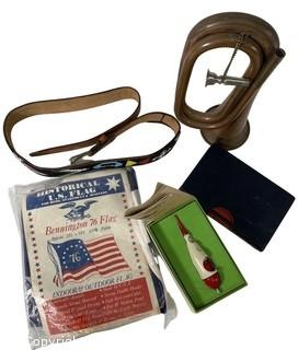 Historical Bennington Flag, Bugle, Beaded Belt, Stitcher and Poker Book