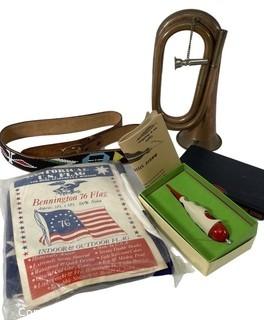 Historical Bennington Flag, Bugle, Beaded Belt, Stitcher and Poker Book