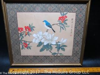 (2) Framed Asian themed works of art; signed and stamped