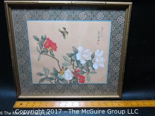 (2) Framed Asian themed works of art; signed and stamped