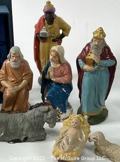 Collection of Religious Christmas Items Including Ornaments and Nativity Crèche 