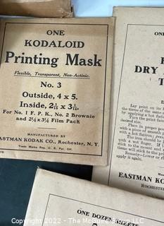 Vintage Eastman-Kodak Film Supplies in Original Packaging.  Includes Film Sheaths, Printing Masks, Paper, Tissue etc