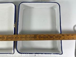 Vintage White Enamel Photographic developing trays and measuring cup