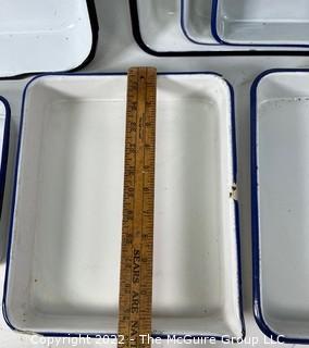 Vintage White Enamel Photographic developing trays and measuring cup