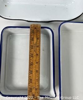 Vintage White Enamel Photographic developing trays and measuring cup