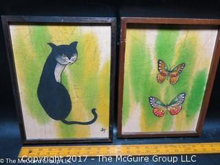 Cat and Butterfly Wall Art (on linen)