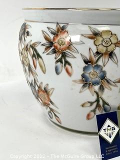 Chinese Hand Painted on White Ground Porcelain Koi Fish Bowl Planter.  Measures 12" tall 15" diameter.