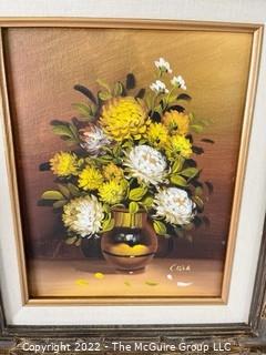 Framed Oil on Board Still Life of Flower in Vase Signed by Artist Crick. 15" x 17".