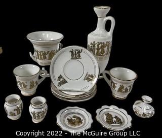 Group of White Made in Greece Terracotta 24K Gold Decorated Set of Serving and Decorative Pieces   