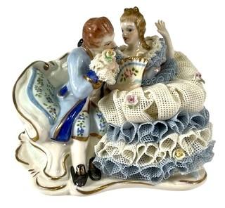 Hand Painted Irish Dresden Lace Figurine Entitled “Proposal”