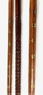 Three (3) Wood Walking Canes Sticks with Brass Handles