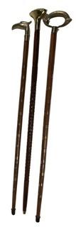 Three (3) Wood Walking Canes Sticks with Brass Handles