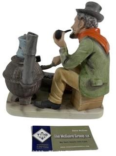 Lefton Figurine of Man in Front of Coal Stove with Pipe