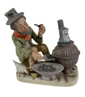 Lefton Figurine of Man in Front of Coal Stove with Pipe