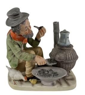 Lefton Figurine of Man in Front of Coal Stove with Pipe