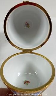 Three (3) Hand Painted Porcelain Egg Trinket Boxes - Limoges and Franklin Mint