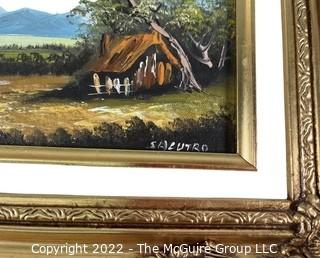 Two (2) Gilt Framed Oil on Canvas Landscapes Signed by Artist Salutro. Each 11 x 17"