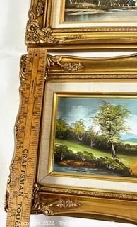 Two (2) Gilt Framed Oil on Canvas Landscapes Signed by Artist Salutro. Each 11 x 17"