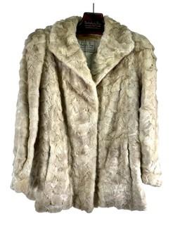 Silver Sculpted Mink Fur Coat Jacket with Shawl Collar Made by Barbatsuly Furs, Garden City, Long Island