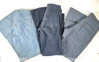 Three (3) Pairs of Vintage Levi's Flair Bell Bottom Jeans.  Various Sizes 