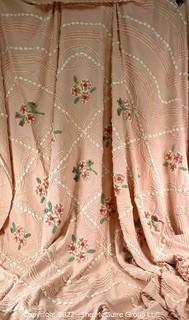 Pink Flower Needlecraft Chenille Bedspread 84" x 100".