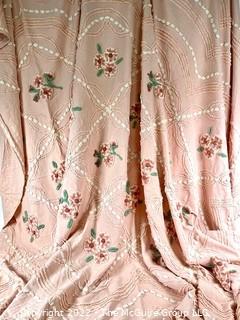 Pink Flower Needlecraft Chenille Bedspread 84" x 100".