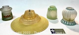 Four (4) Art Deco And Hand Painted Glass Lamp Shades. 