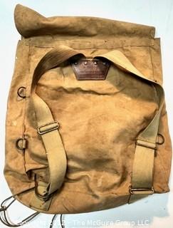 Vintage Canvas Boy Scout Haversack Backpack with BSA Emblem Stamped on Flap Closure. 