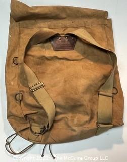 Vintage Canvas Boy Scout Haversack Backpack with BSA Emblem Stamped on Flap Closure. 