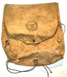 Vintage Canvas Boy Scout Haversack Backpack with BSA Emblem Stamped on Flap Closure. 