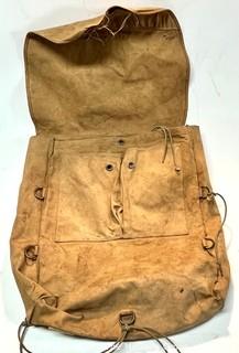 Vintage Canvas Boy Scout Haversack Backpack with BSA Emblem Stamped on Flap Closure. 