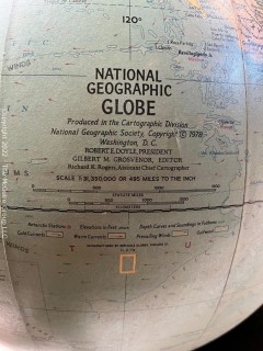 Vintage 1978 National Geographic Globe with Black Lucite Stand