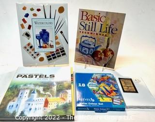 Art Books and Pastels Pencil Set and Watercolor Set.