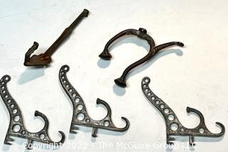 Five (5) Victorian Metal Wall Hooks.