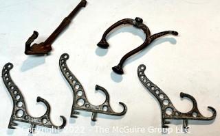 Five (5) Victorian Metal Wall Hooks.