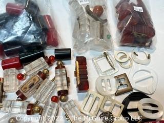 Selection of Vintage Deco Drawer Pulls And Belt Buckles, Some Bakelite