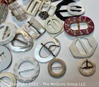 Selection of Vintage Deco Drawer Pulls And Belt Buckles, Some Bakelite