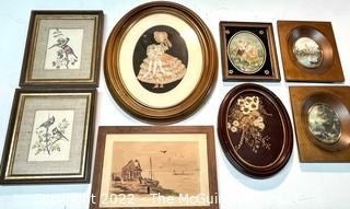 Group of Framed Under Glass Art Pieces, Various Mediums