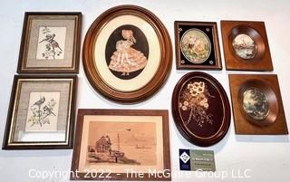 Group of Framed Under Glass Art Pieces, Various Mediums