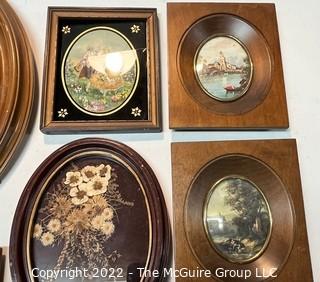 Group of Framed Under Glass Art Pieces, Various Mediums