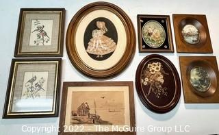 Group of Framed Under Glass Art Pieces, Various Mediums