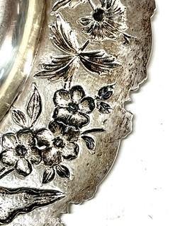 Antique Sterling Silver S. Kirk & Son Round Repousse Flower Platter Marked 925/1000. 14" in diameter, 988 grams