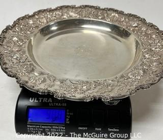 Antique Sterling Silver S. Kirk & Son Round Repousse Flower Platter Marked 925/1000. 14" in diameter, 988 grams