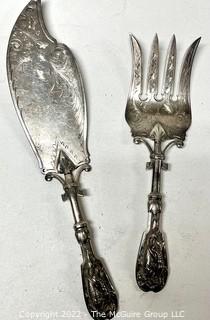 Pair of Antique Sterling Silver Serving Utensils, Pie Server and Serving Fork.  274 grams 