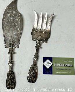 Pair of Antique Sterling Silver Serving Utensils, Pie Server and Serving Fork.  274 grams 